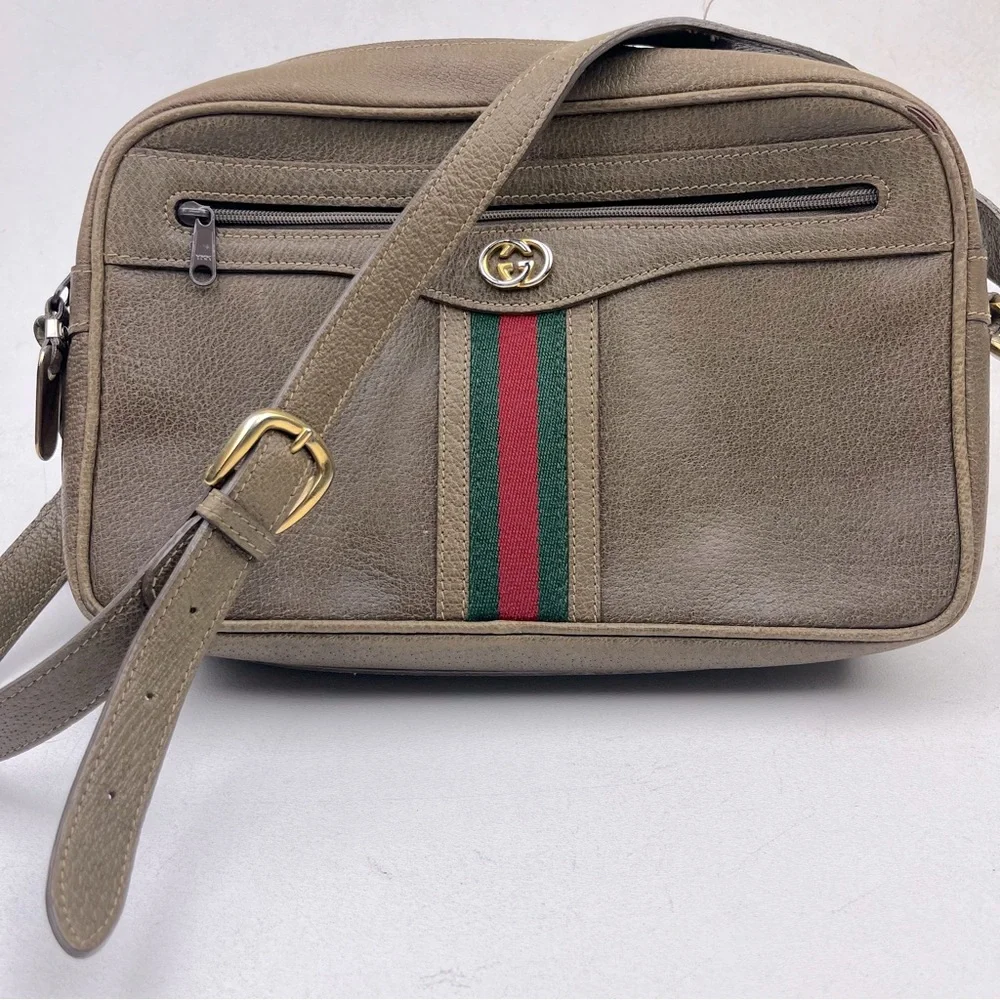 Gucci Vintage Ophidia Leather Web Green and Red Strip Textured Crossbody Handbag - Picture 1 of 15